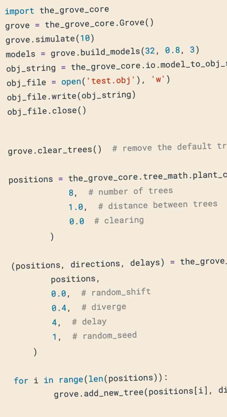 Python code showing scripted growing with the Core API.